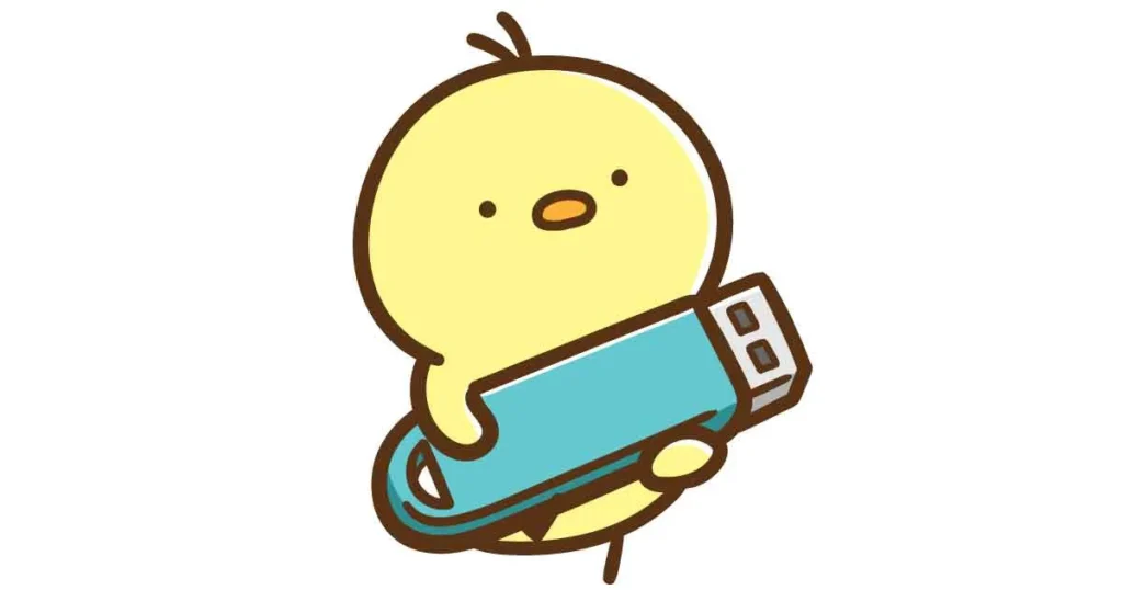 USB端子をかかえたひよこのイラスト