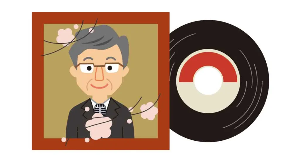 昭和歌謡風のレコードとジャケットのイラスト