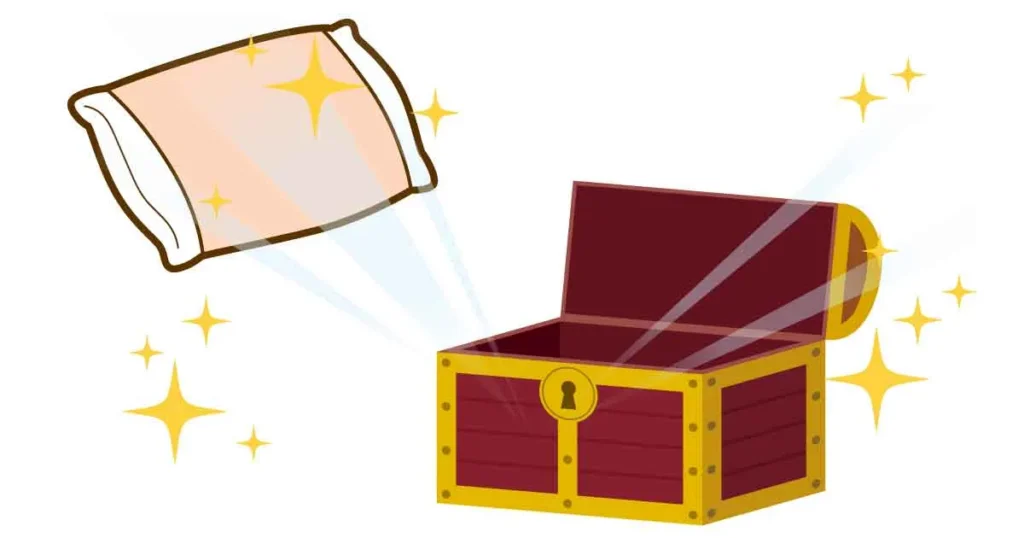 宝箱から枕が飛び出しているイラスト