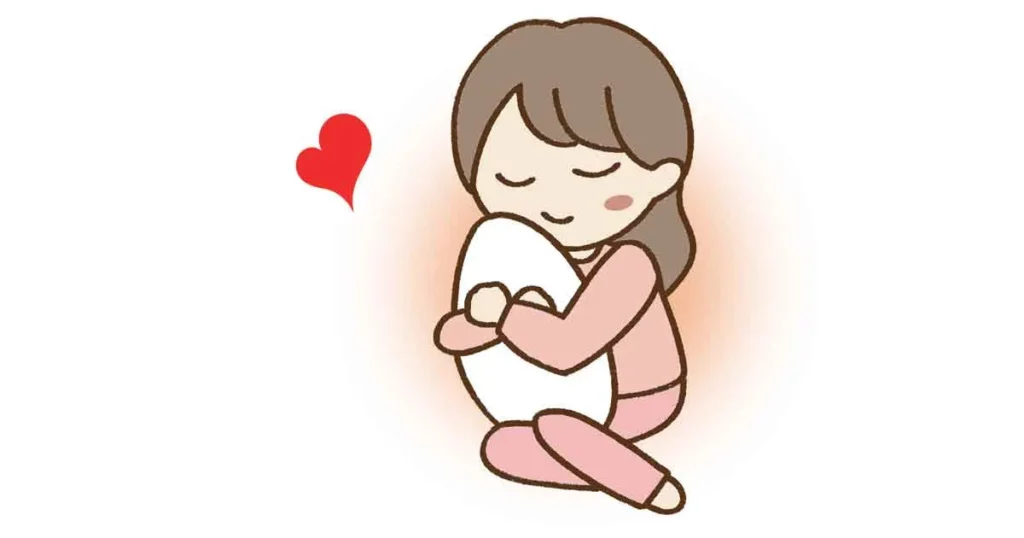 枕を抱きしめる女性のイラスト