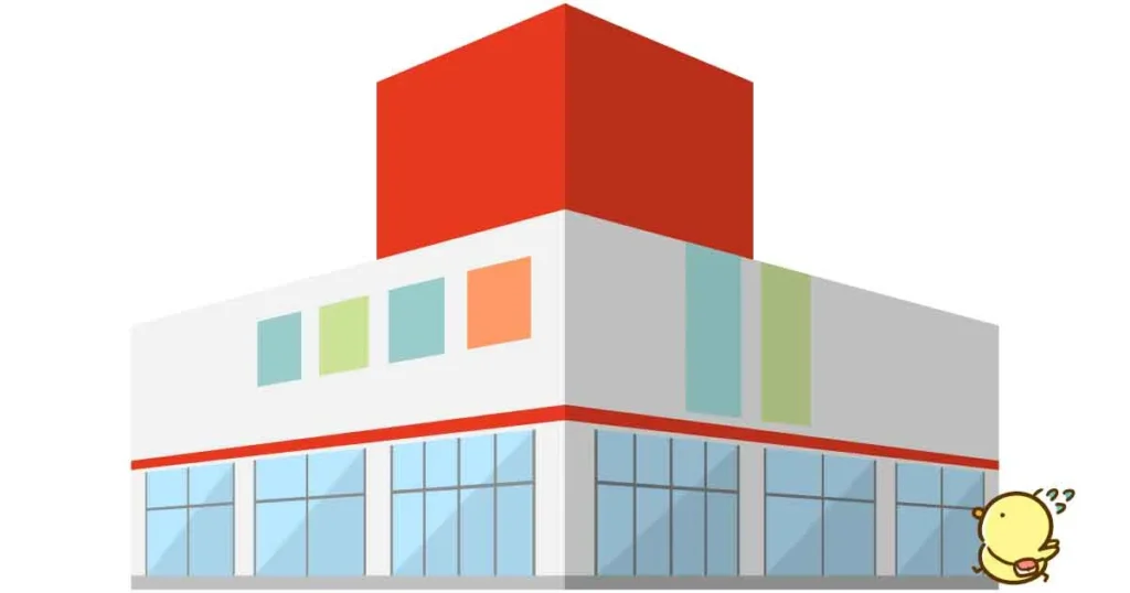 家電量販店に入って行くヒヨコのイラスト