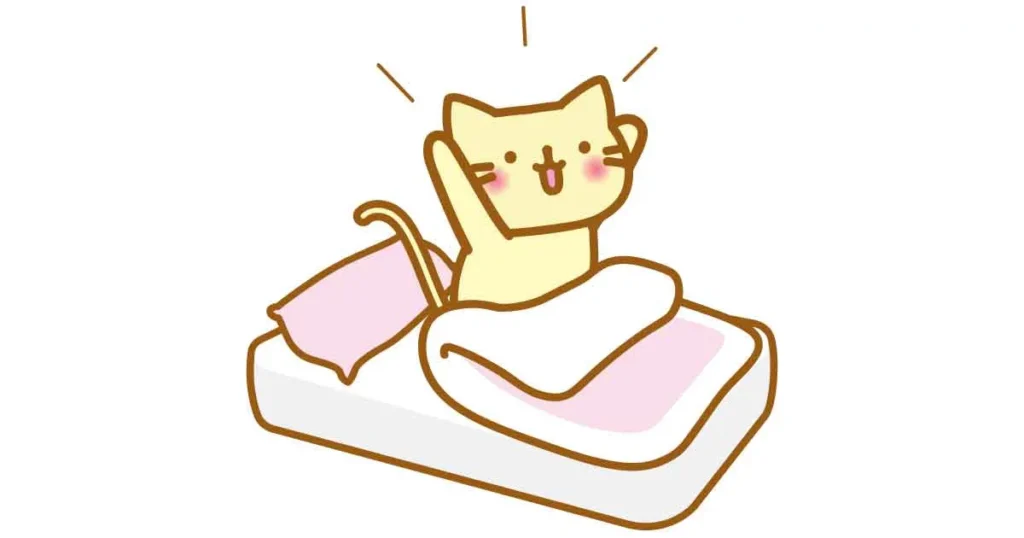 気持ちよく目覚めを迎えたネコのイラスト
